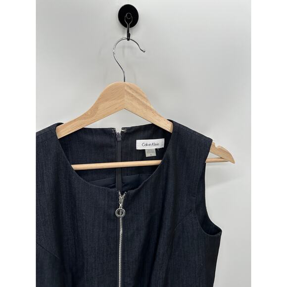 Calvin Klein Top Women 6 Dark Blue Zip Front Sleeveless Back Zip Peplum Blouse - Picture 3 of 8